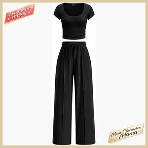 Ribbed Lounge Set Crop Top Wide Leg Pants Minimal Chic Travel Outfit